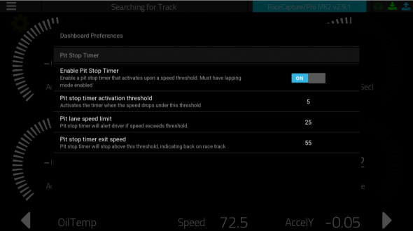 Pit stop timer configuration