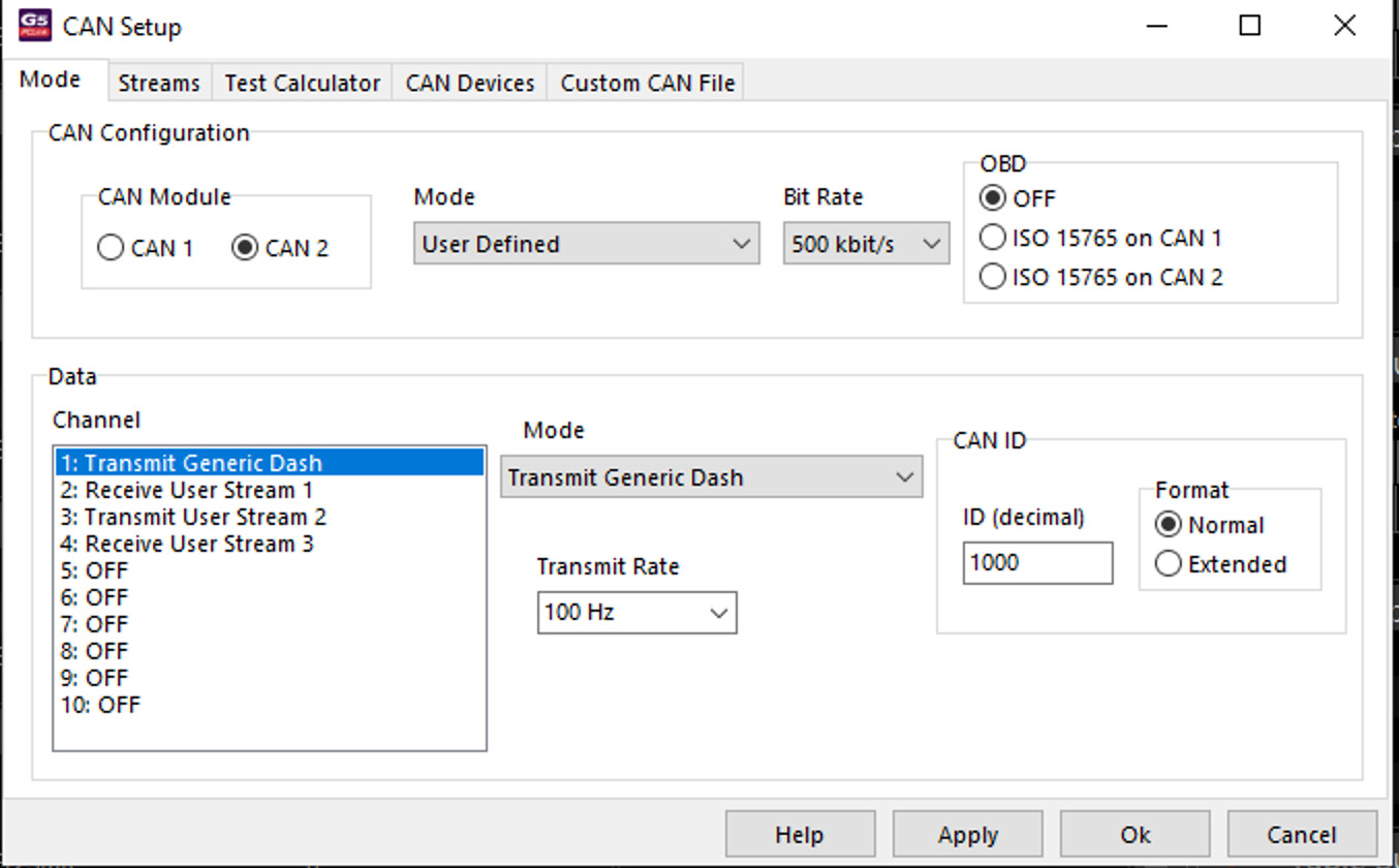 Link G5 PCLink CAN configuration -- enabling Transmit Generic Dash